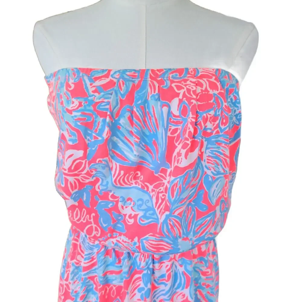 Lilly Pulitzer Windsor Strapless Mini Dress Small Summer Siren Pink Blue Beach - Picture 3 of 8